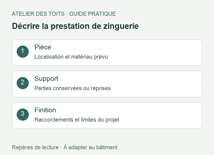 raccords de toiture : Décrire la prestation de zinguerie